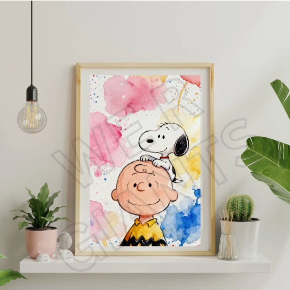 Watercolor Fun Snoopy and Charlie Brown 11x17 Art Print